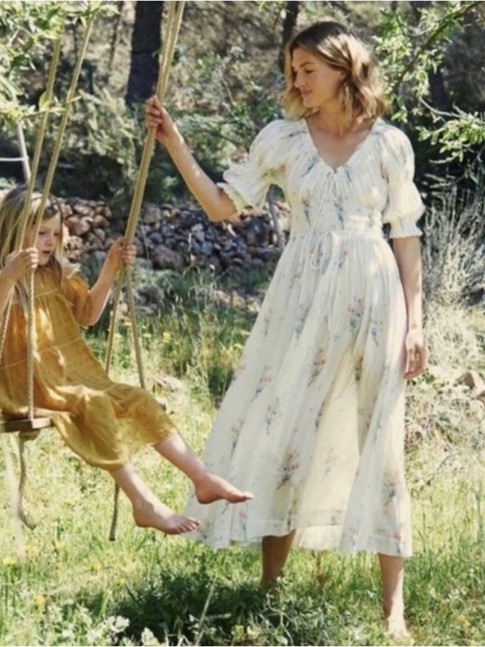 Doen Cream Floral Midi Dress